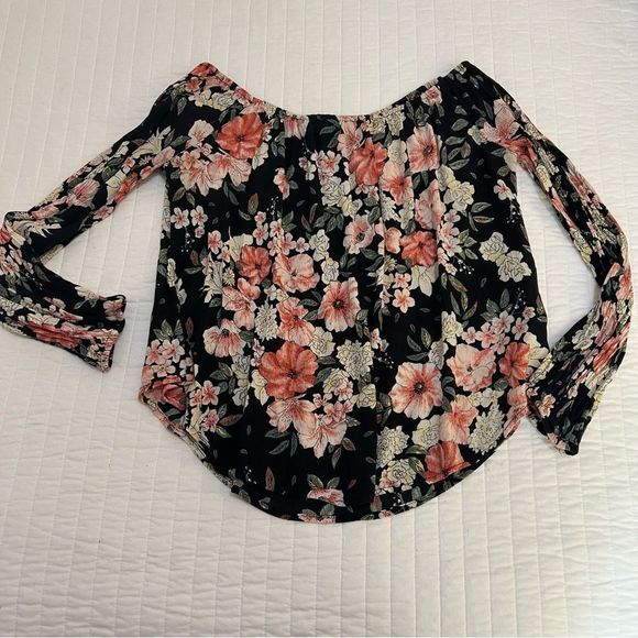 🌸 Billabong Off the Shoulder Long Sleeve Floral Print Blouse - Medium - Picture 1 of 11